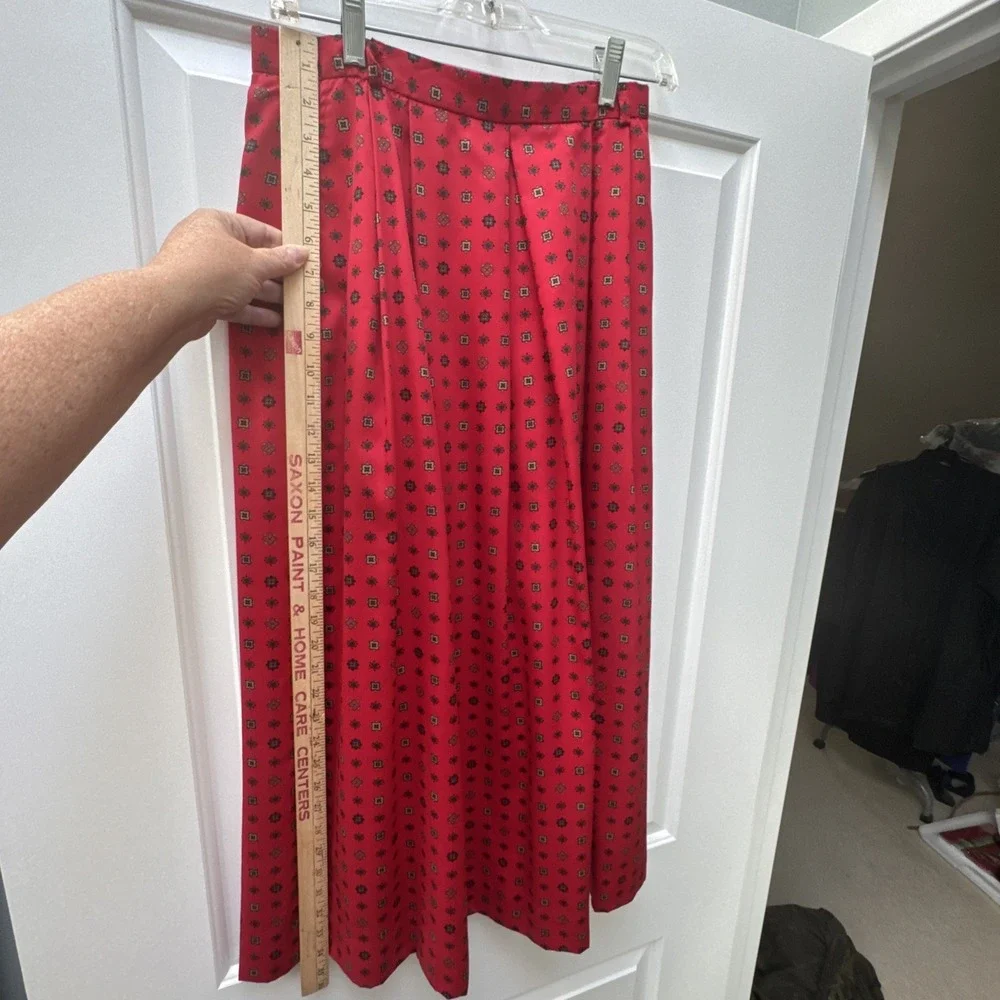 David Brooks Skirt Pleated Midi Red Women's 10/12 Pockets Belt Loops USA 80s VTG